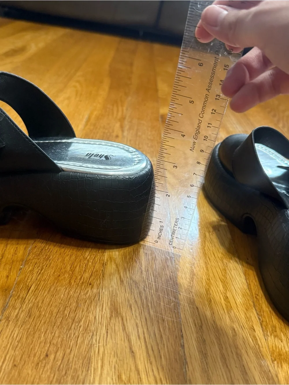 Black platform slide in / slip on sandals heels (size 6)